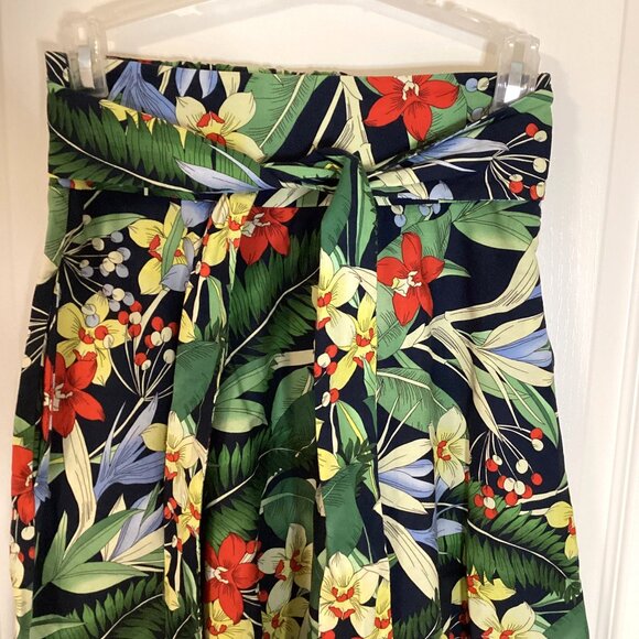 Zara Women's Tropical Floral Midi Skirt Size S Ruffle Hem Pockets Attached Belt - Picture 4 of 11
